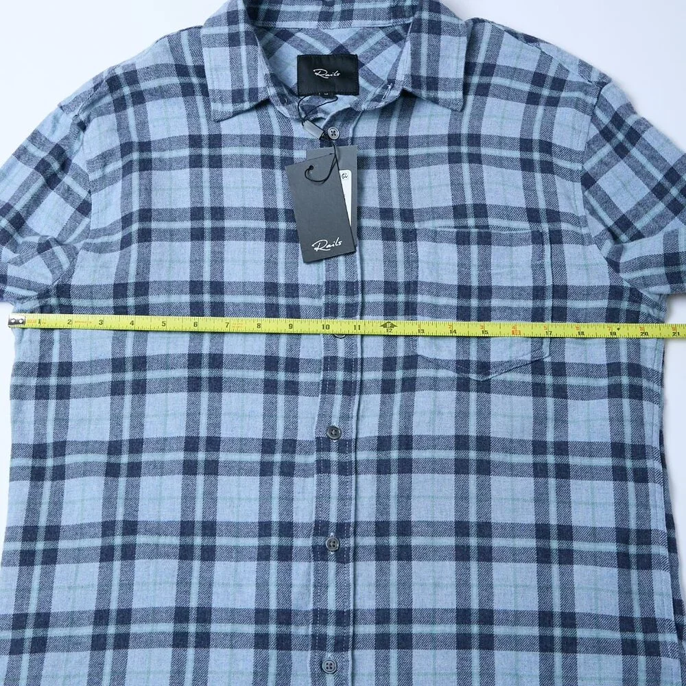 Rails Lennox Plaid Flannel Button Down Shirt Algae Melange Blue Medium NWT